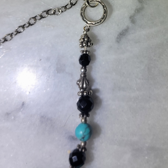 Turquoise Onyx Sterling 925 Necklace 21.25" - Picture 5 of 6